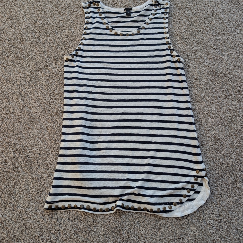 J. Crew Black and White Striped Tank Top with Gold Studs